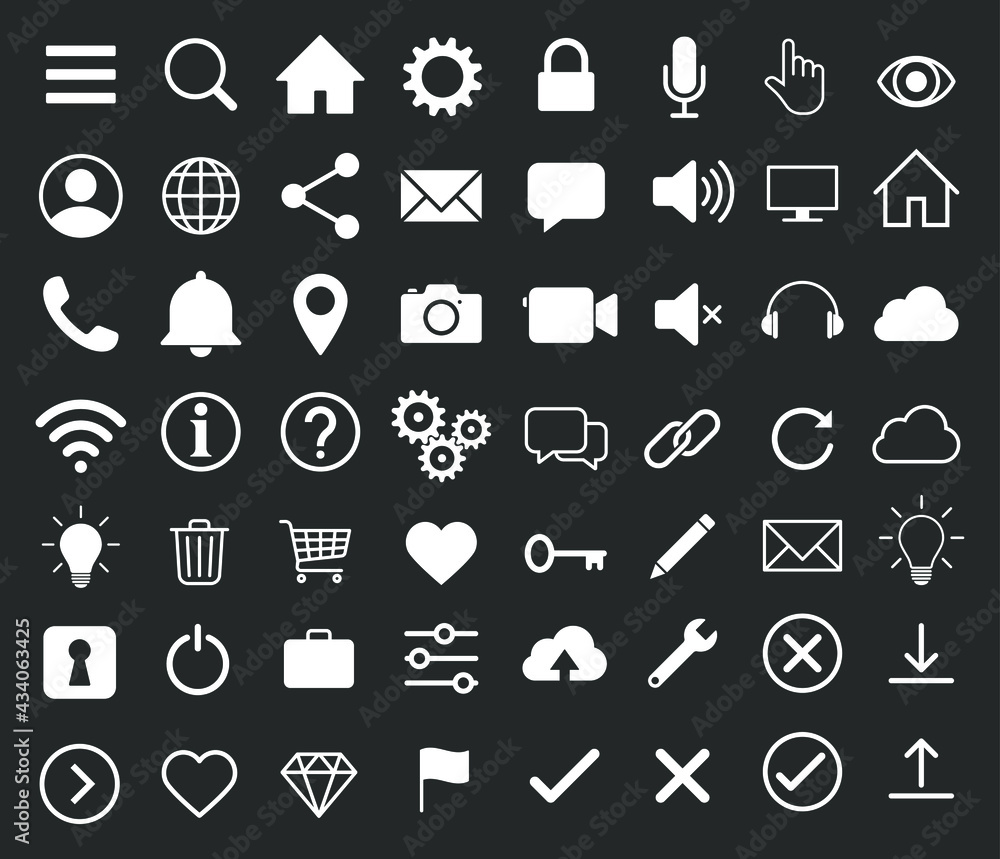 Poster web application interface icon collection. internet page and website vector symbol set. search, home