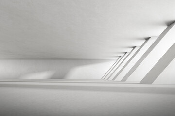 Abstract 3d rendering of empty concrete room with light and shadow on the wall.