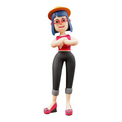 3D Cute Lady Cartoon Design folding her arms
