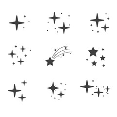 Collection of different stars and sparkles isolated on white background. Vector illustration