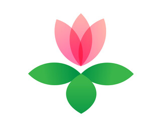 Logo del fiore di loto. Icona, disegno vettoriale di loto  isolato su sfondo bianco in stile piatto. Elemento floreale geometrico - obrazy, fototapety, plakaty