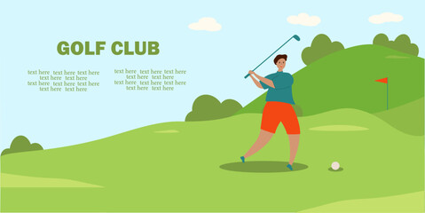 People play golf on the golf course. Banner with a place for the text. Fun outdoor sports. Golf Club.