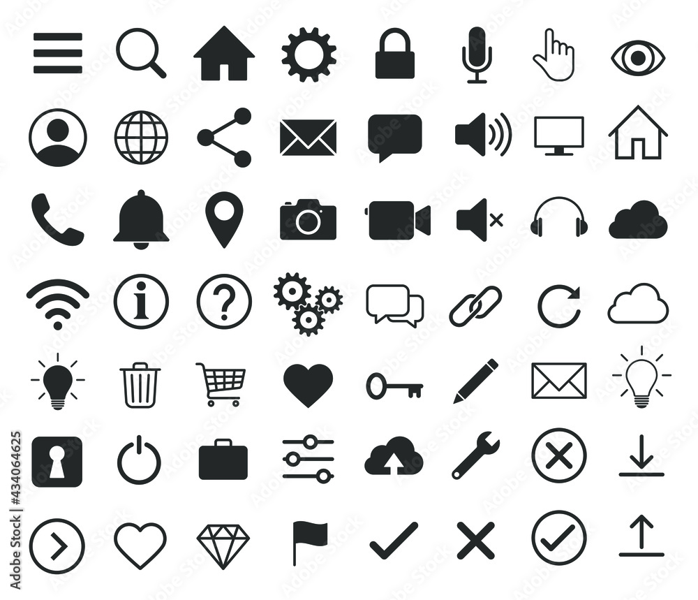 Aufkleber web application interface icon collection. internet page and website vector symbol set. search, home