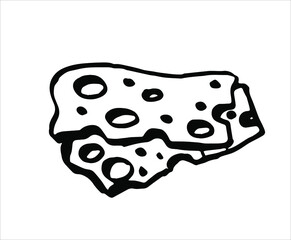 Vector sketch of slices of cheese isolated on white background. Line silhouette handmade. Black and white vector