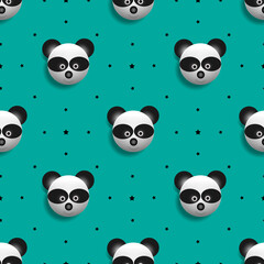 vector illustration of panda bear animal design and little star spots. green background. Seamless pattern designs for wallpapers, backdrops, covers, paper cut, stickers and prints on fabric.