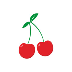 Red ccherries flat icon.Vector illustration isolated on white background.