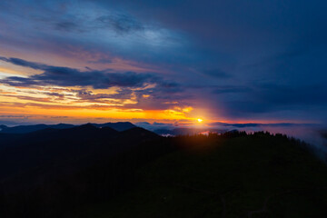 Stunning evening landscape illuminated by the sunset.