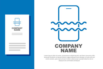 Blue Waterproof mobile phone icon isolated on white background. Smartphone with drop of water. Logo design template element. Vector