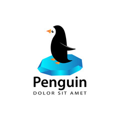 penguin stand above chunks of ice logo template design vector with isolated white background