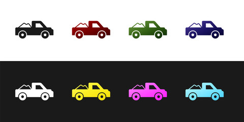 Set Pickup truck icon isolated on black and white background. Vector