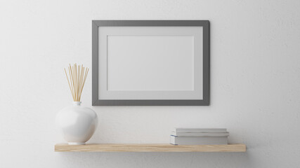 Poster mockup, silver/gray wooden frame. 3D rendering - obrazy, fototapety, plakaty