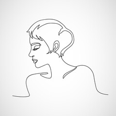 Surreal Faces Continuous Line Woman Close eyes thinking on white background, Modern design, Idea, Inspiration, fashion concept, Trendy style. 
Vector design illustration