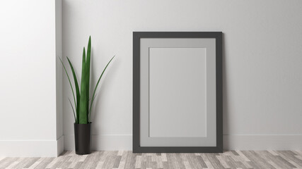 Poster mockup, silver/gray wooden frame. 3D rendering