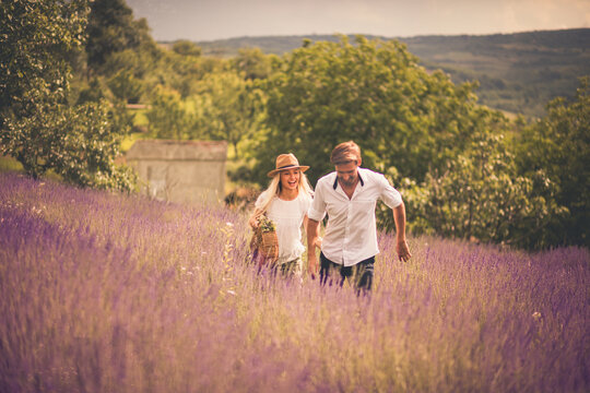 Young Couple in lavender field.