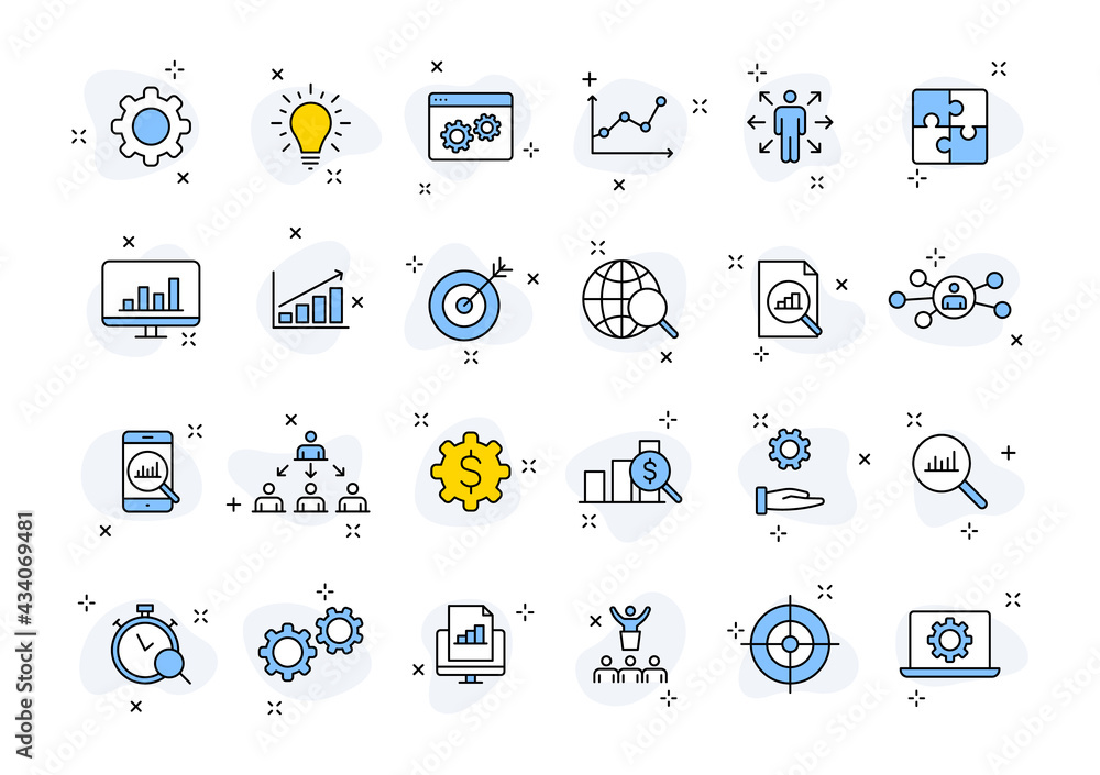 Poster set of 24 data proceassing web icons in line style. graphic, analytics, statistic, network, diagrams