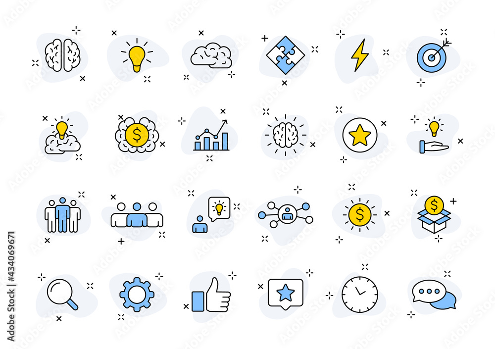 Poster set of 24 creativity and idea web icons in line style. creativity, finding solution, brainstorming, 