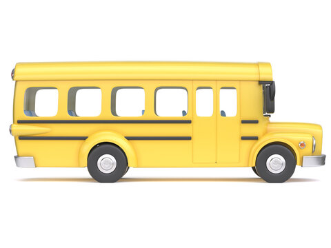 School bus side view, on white background 3d rendering