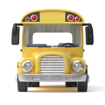 School bus front view, on white background 3d rendering