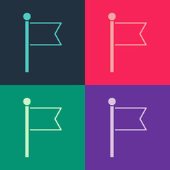 Pop art Flag icon isolated on color background. Victory, winning and conquer adversity concept. Vector