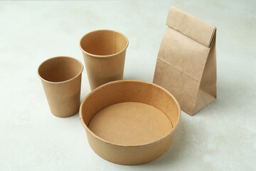 Delivery containers for takeaway food on white textured table
