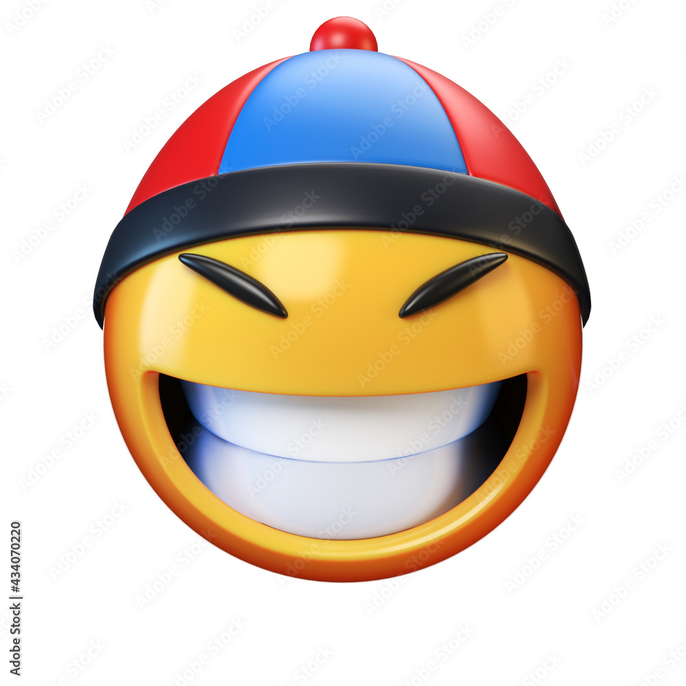 Wall mural asian emoji isolated on white background, emoticon with asian hat 3d rendering