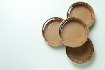 Food delivery disposable bowls on white background