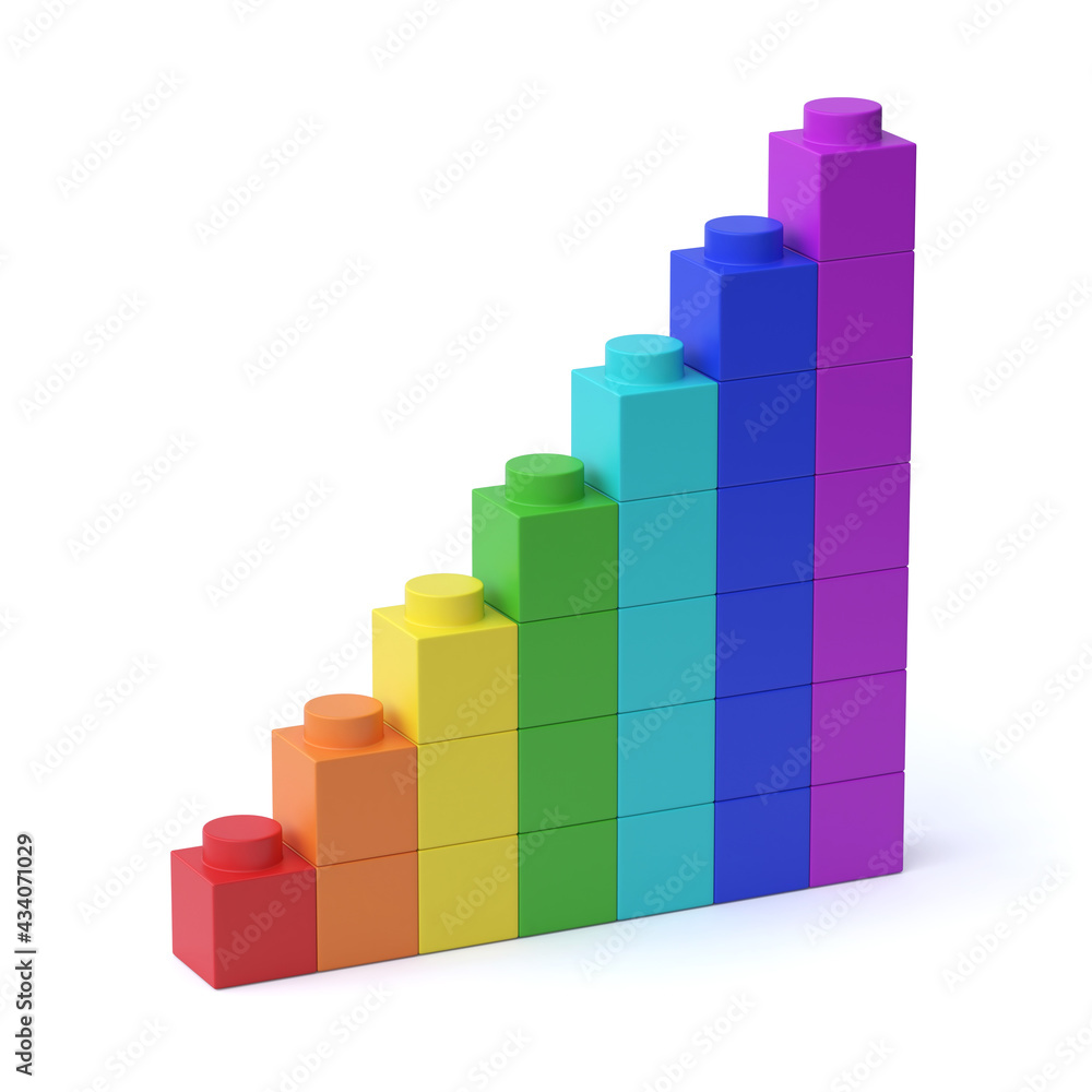 Poster growing bar chart from colorful building blocks 3d rendering