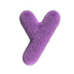 Hairy font, furry alphabet, 3d rendering, letter Y