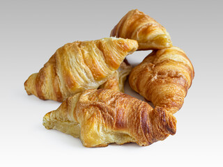 French croissants for breakfast with filling, on a white background