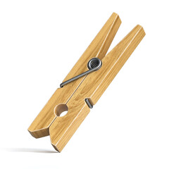 Wooden clothespin on white background, pegs 3d rendering
