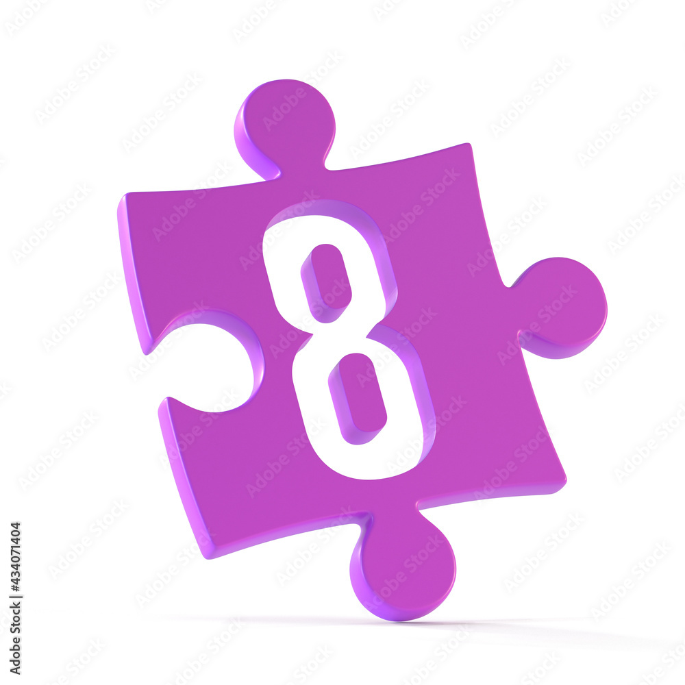 Poster jigsaw font 3d rendering, puzzle piece number 8