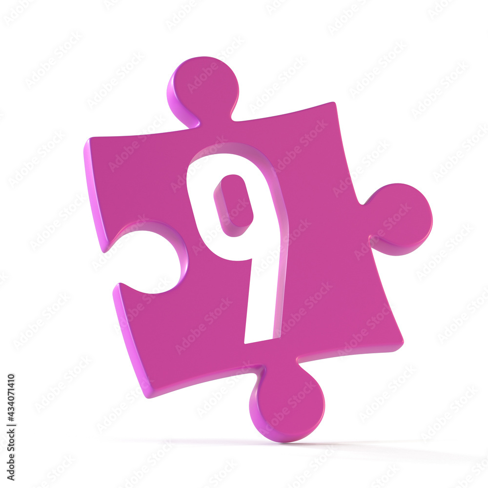 Poster jigsaw font 3d rendering, puzzle piece number 9