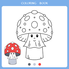 Simple educational game for kids. Cute mushroom for coloring book