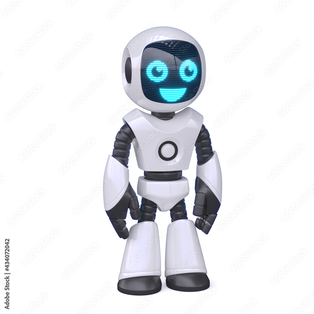 Poster little robot isolated on white background, 3d rendering