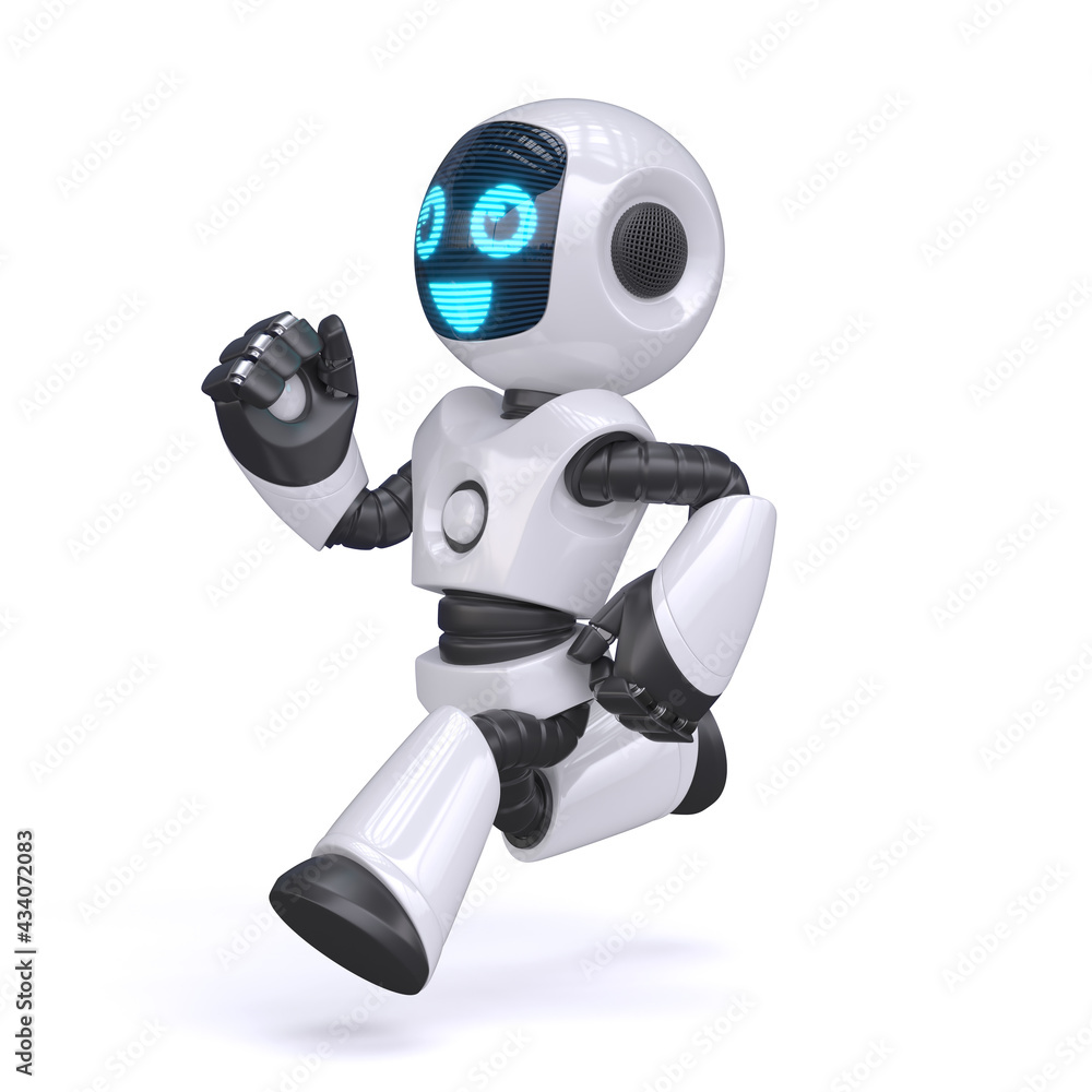 Poster little robot running, 3d rendering