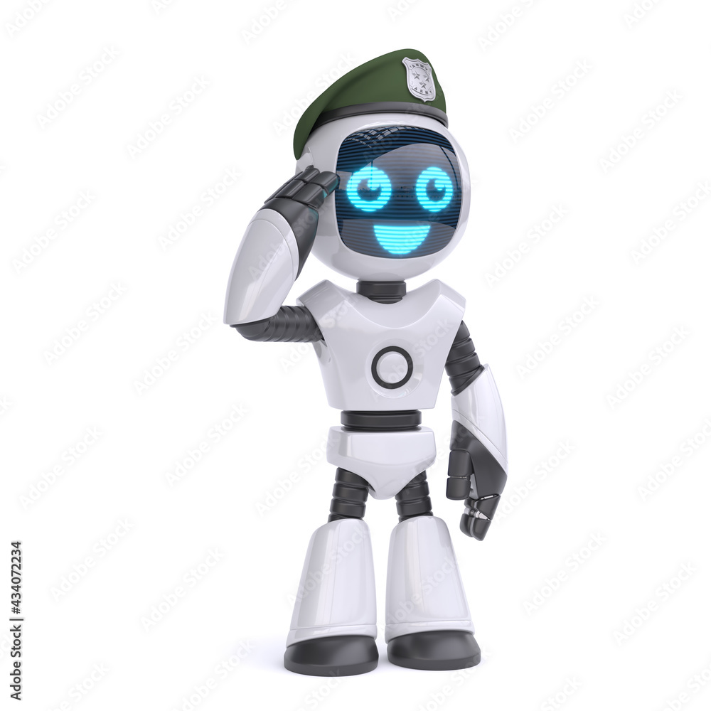 Aufkleber robot solider, military robot 3d rendering on white background