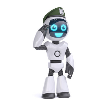 Robot solider, military robot 3d rendering on white background