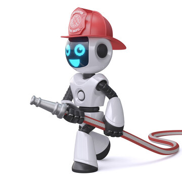 Robot firefighter on white background 3d rendering