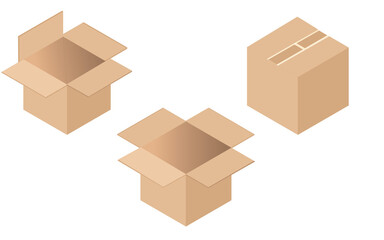 Set of cardboard boxes. Opened and closed