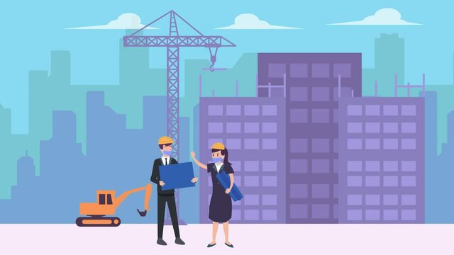 Contractor discussing at construction site building