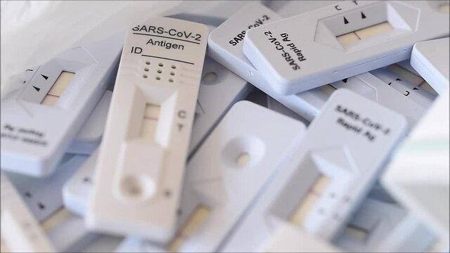 Close-up of covid-19 corona virus rapid antigen test negative outcome zoom video