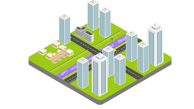 Modern city with skyscrapers and traffic road