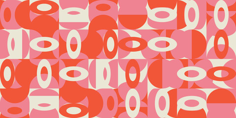 Modern vector abstract  geometric background with circles, rectangles and squares  in retro scandinavian style. Pastel colored simple shapes graphic pattern.