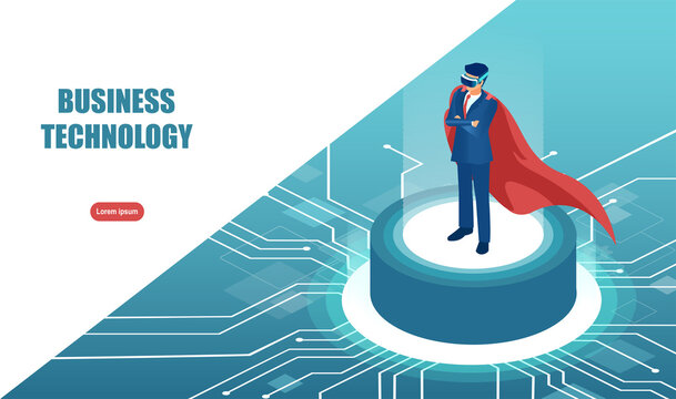 Vector of a super hero business man wearing VR glasses