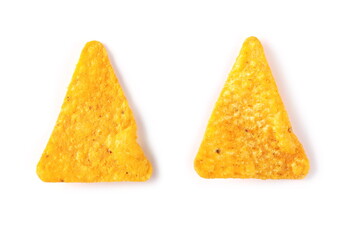 Corn tortilla chips set isolated on white background, top view