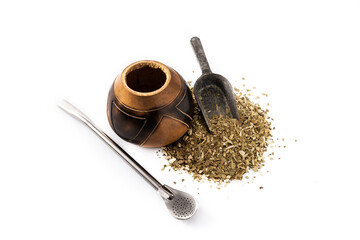 Traditional yerba mate tea isolated on white background