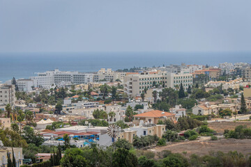 View from the hill to the rooftops of Protaras and the sea