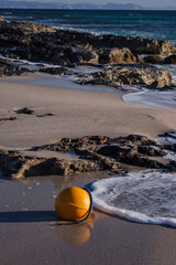 plastic abandoned on the beach, Es Trucadors , Formentera, Pitiusas Islands, Balearic Community,...