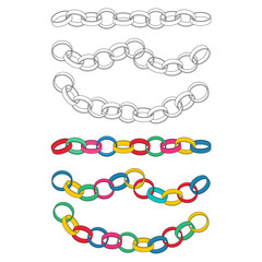 Paper colorful chains vector cartoon set isolated on white background.