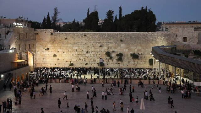 Jerusalem, Israel, 2020, Wailing wall - Western wall of the temple in Jerusalem, which serves as a place of prayer for the Jews during dusk